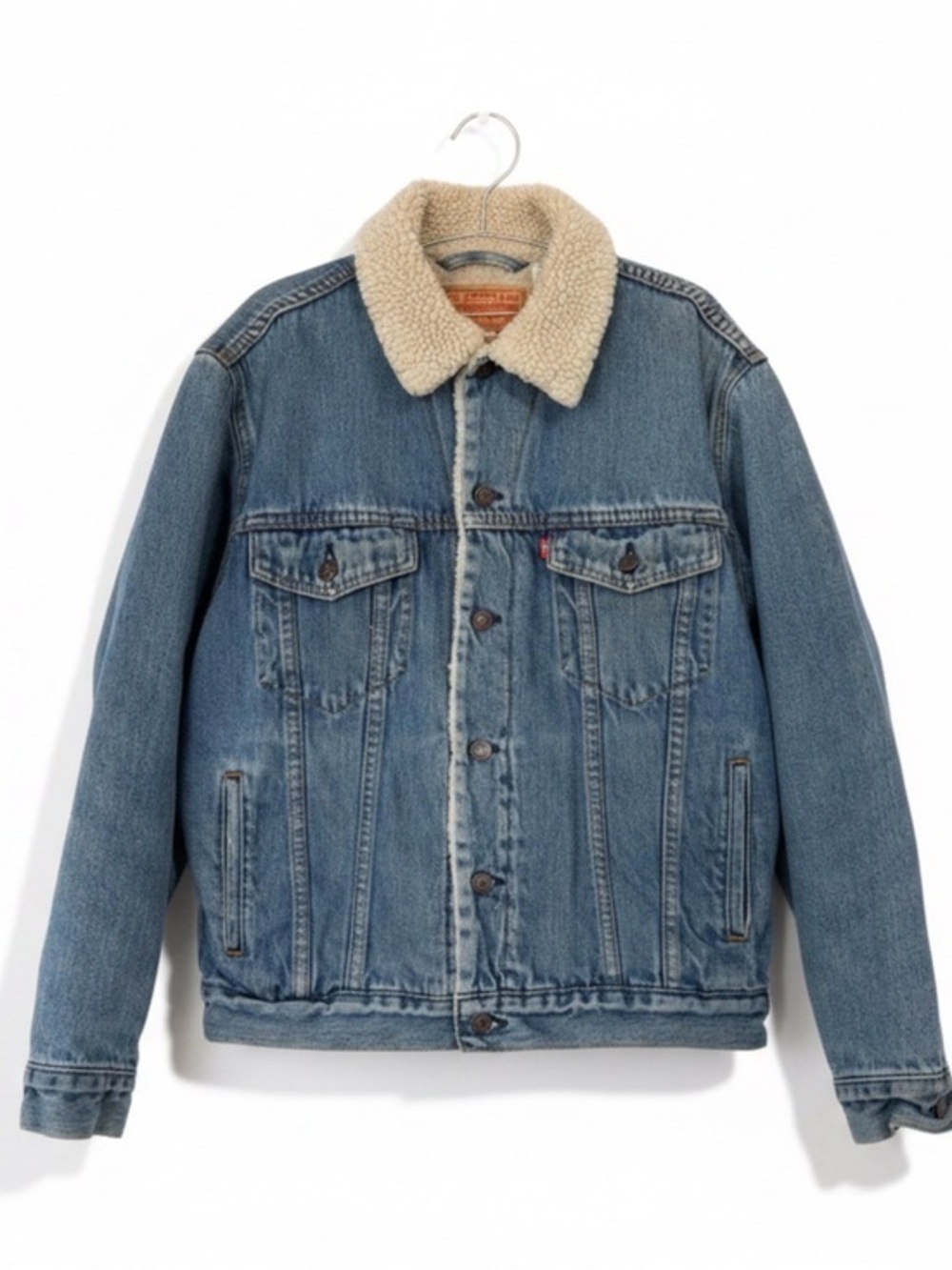 Levi’s Sherpa Trucker Denim Jacket Medium Blue Jean Coat Fleece Lined